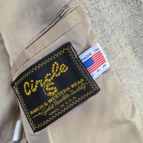 Circle S Men's Blazer Suit Jacket 38R Long Sleeve Tan Single Breasted Lined - Picture 10 of 14